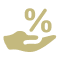 Icon illustration of a hand holding a percent sign