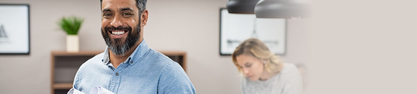 Man and women in business office