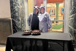 GNB crew handing candy out during Beggars Night